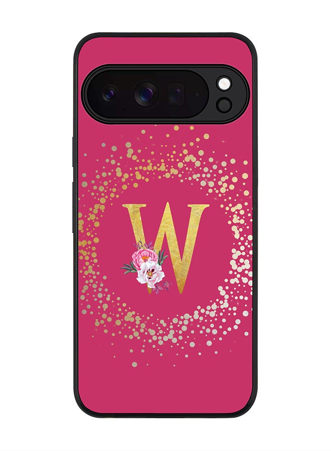 For Google Pixel 10 Pro Case,Slim fit Camera Protection, Shockproof Thin Phone cover  - Custom Monogram Floral - W ( Deep Pink )